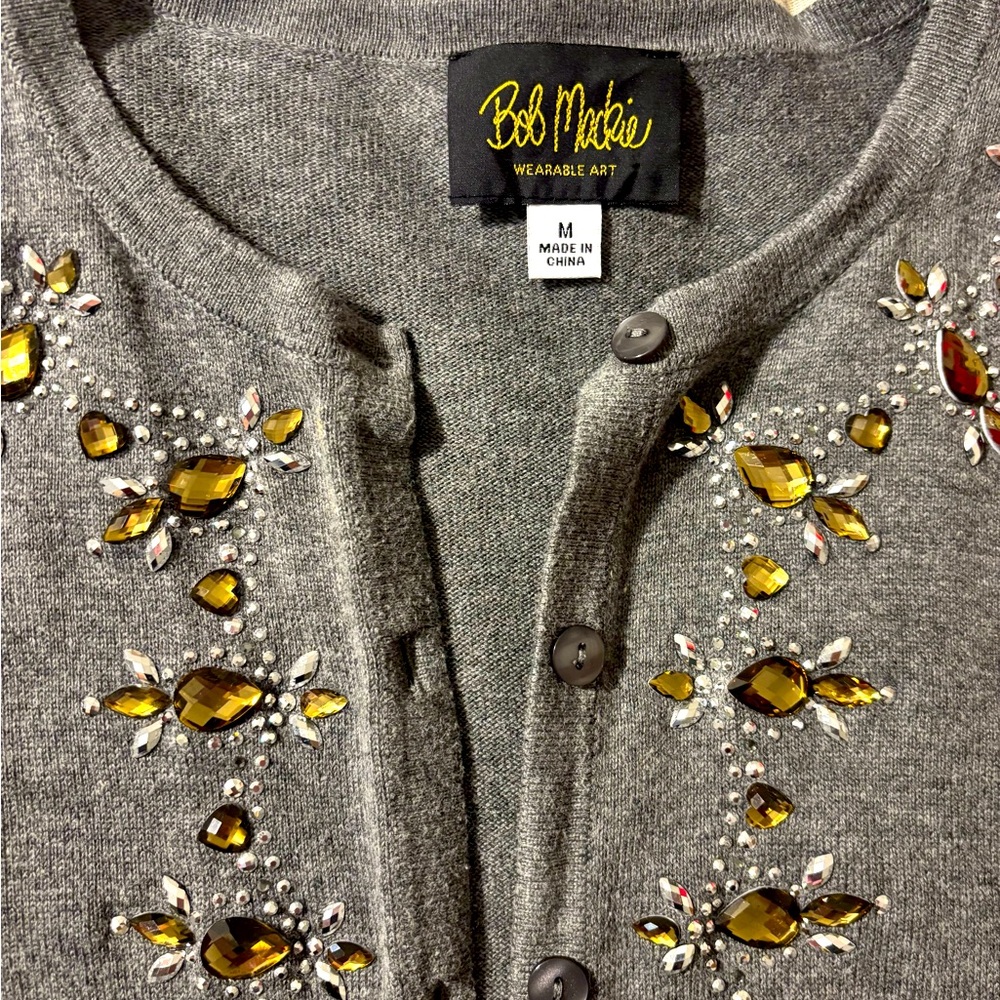 Bob Mackie gray rhinestone sweater - Size Medium